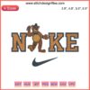 Golden Freddy embroidery design inspired by Five Nights, featuring Nike themed cartoon digital stitching for apparel.