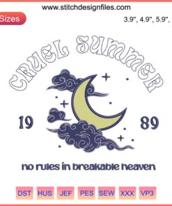 1989 Taylor Swiftie Embroidery Design: "Cruel Summer" Embroidery File; Perfect for Swiftie-themed DIY projects.
