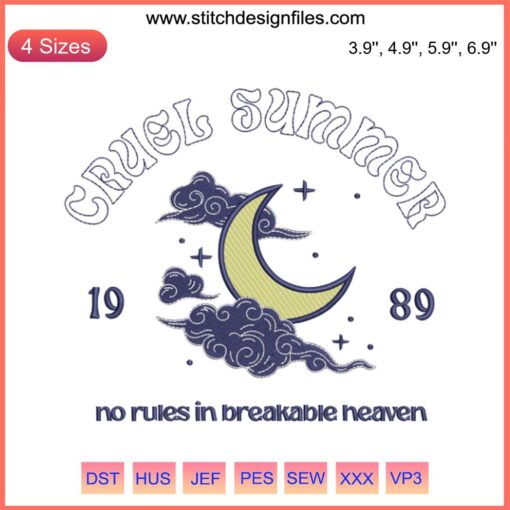 1989 Taylor Swiftie Embroidery Design: "Cruel Summer" Embroidery File; Perfect for Swiftie-themed DIY projects.