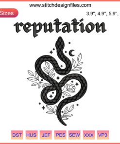 Taylor Swift Reputation Snake Embroidery Design | Digitized Embroidery File | Unique Taylor Swift Pattern