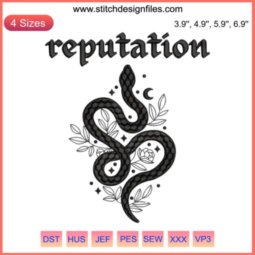 Taylor Swift Reputation Snake Embroidery Design | Digitized Embroidery File | Unique Taylor Swift Pattern