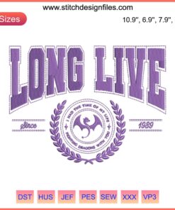 Taylor Swift 1989 Embroidery Design: "Long Live" digital stitching, intricate Taylor-themed motif for DIY projects.