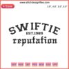 Swiftie EST. 1989 Reputation Embroidery Design – Taylor Swift digital stitching with bold fonts and music-themed elements.