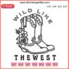 Western Cowgirl Embroidery Design: "Wild Like The West" Digital Stitching with Cowboy Hat, Boots, Cactus, and Rustic Elements.