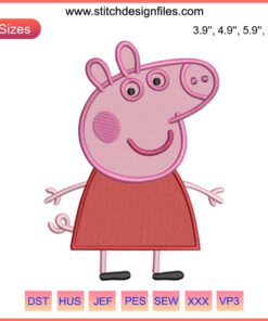 Peppa Pig Cartoon Embroidery Design: Cute Peppa Pig digital stitch, perfect for children's clothing and accessories.