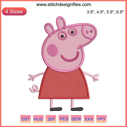 Peppa Pig Cartoon Embroidery Design: Cute Peppa Pig digital stitch, perfect for children's clothing and accessories.