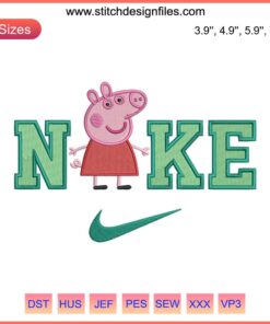 Peppa Pig x Nike Embroidery Design | Cartoon Digital Stitching | Peppa in Nike sneakers | Cute, Fun Embroidery Pattern