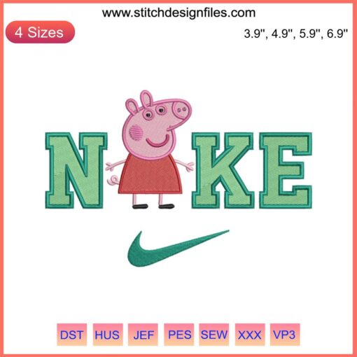 Peppa Pig x Nike Embroidery Design | Cartoon Digital Stitching | Peppa in Nike sneakers | Cute, Fun Embroidery Pattern