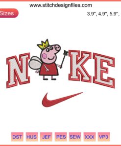 Peppa Pig Princess in Nike Attire Embroidery Design | Cartoon Digital Stitching for DIY Apparel Crafting