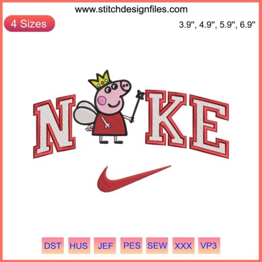 Peppa Pig Princess in Nike Attire Embroidery Design | Cartoon Digital Stitching for DIY Apparel Crafting