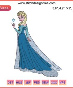 Princess Elsa Embroidery Design from Disney's Frozen, digital stitching pattern, intricate Elsa silhouette, perfect for crafts.