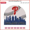 Philadelphia baseball skyline embroidery design featuring iconic cityscape and baseball elements, perfect for digital stitching enthusiasts.