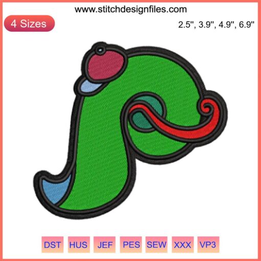 Philadelphia Mascot P Logo Embroidery Design: MLB Baseball Stitching, Red "P" on Blue, Digital Download, Machine Embroidery