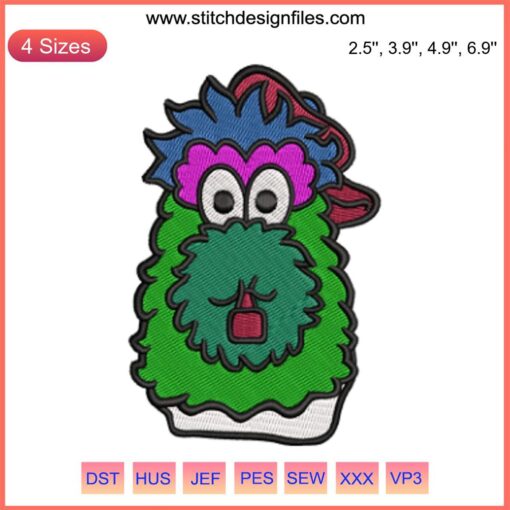 Embroidery design of Phillies Phanatic Mascot, perfect for Philadelphia Phillies fans. Digital stitching pattern.