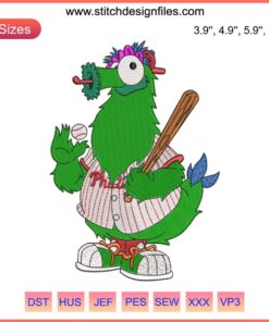 Phillies Phanatic Mascot Embroidery Design, MLB Baseball Digital Stitching, Fun Mascot Art for Apparel Sewing Projects