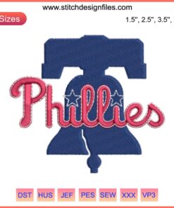 Philadelphia Phillies Logo Embroidery Design, featuring the iconic baseball logo in detailed digital stitching for apparel.