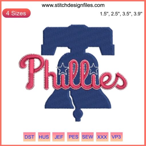 Philadelphia Phillies Logo Embroidery Design, featuring the iconic baseball logo in detailed digital stitching for apparel.