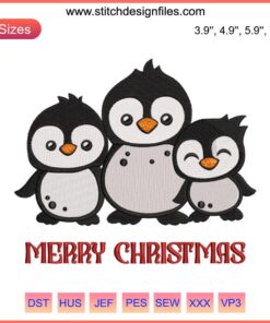 Adorable Penguin Mom with Two Kids Embroidery Design | Penguin Family Digital Stitching | Cute Penguine Embroidery Pattern
