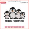 Penguin Family Merry Christmas Embroidery Design | Adorable festive penguins with "Merry Christmas" stitching for holiday projects.