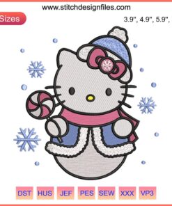 Hello Kitty Snowman Embroidery Design: Festive Christmas stitching with Hello Kitty as a snowman. Ideal for holiday crafts.