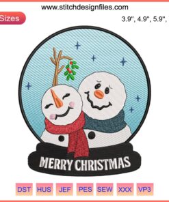 Snow Globe Snowman Couple Embroidery Design, Merry Christmas Digital Stitching, Festive Holiday Sewing Pattern, Winter Decor.