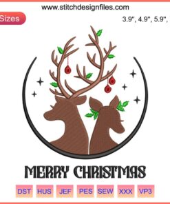 Reindeer Couple Embroidery Design: Merry Christmas 2023, Festive Digital Stitching Pattern, Holiday Craft Kit