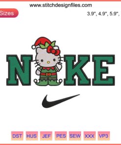 Hello Kitty Elf in Nike Attire Embroidery Design, Festive Christmas Digital Stitching Pattern, Cute Holiday Decor