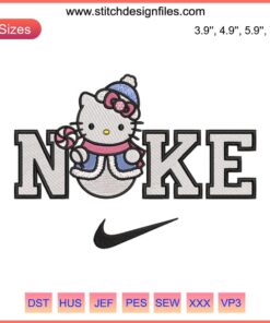 Nike Hello Kitty Snowman Embroidery Design, Christmas Digital Stitching, Cute Kitty Festive Pattern, Snowman Winter Embroidery
