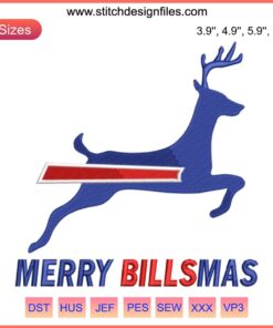Buffalo Bills Christmas embroidery design featuring reindeer antlers and footballs, perfect for festive stitching enthusiasts.