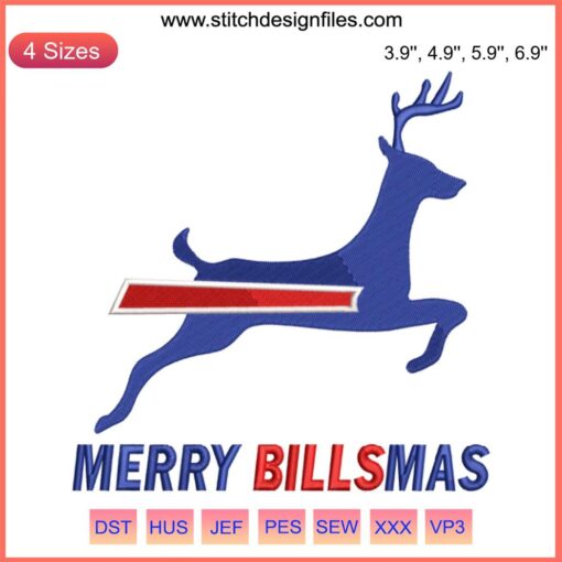 Buffalo Bills Christmas embroidery design featuring reindeer antlers and footballs, perfect for festive stitching enthusiasts.