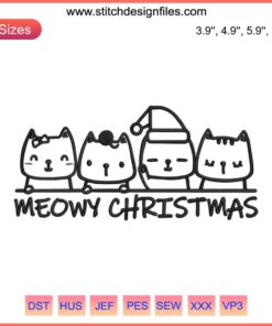 Meowy Christmas Cats Embroidery Design: Festive cat pattern for digital stitching, cat lover gift, Christmas decor.