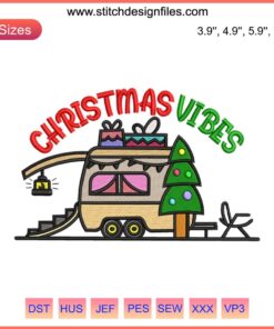 Festive Camping Embroidery Design: Merry Christmas Tent, Pine Trees & Stars | Digital Stitching for Holiday Travel Theme