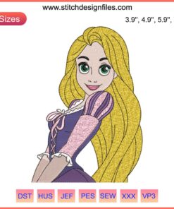 Rapunzel Embroidery Design | Tangled Disney Digital Stitching, featuring intricate patterns and vibrant colors, perfect for crafts.