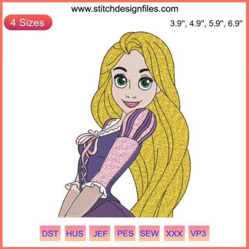 Rapunzel Embroidery Design | Tangled Disney Digital Stitching, featuring intricate patterns and vibrant colors, perfect for crafts.