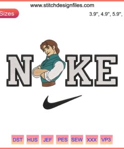 Flynn Rider x Nike Embroidery Design: Stylish Rapunzel & Flynn Couple Digital Stitching for Custom Apparel Crafting.