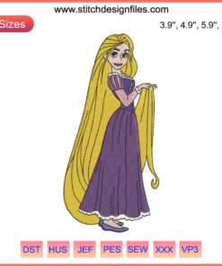 Disney Tangled Princess Rapunzel Embroidery Design, intricate digital stitching, perfect for DIY sewing and crafting projects.