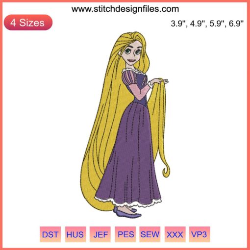Disney Tangled Princess Rapunzel Embroidery Design, intricate digital stitching, perfect for DIY sewing and crafting projects.