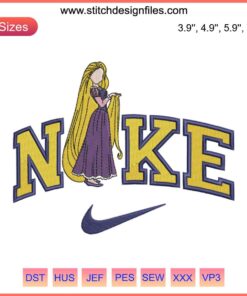 Disney Rapunzel and Flynn Embroidery Design, Digital Stitching, Nike Princess, Vibrant Thread Craft, Fairy Tale Couple Art