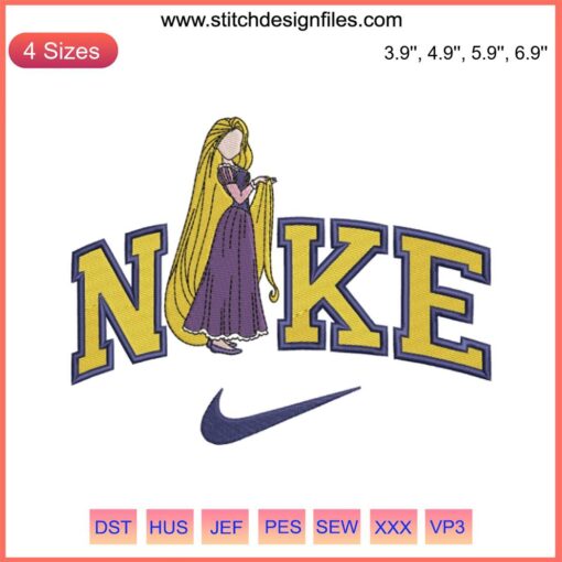 Disney Rapunzel and Flynn Embroidery Design, Digital Stitching, Nike Princess, Vibrant Thread Craft, Fairy Tale Couple Art