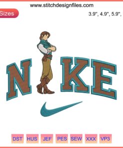 Nike Prince Flynn Rider Embroidery Design featuring Disney's Rapunzel and Flynn in detailed digital stitching pattern.