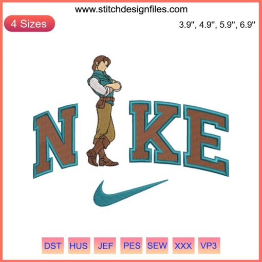 Nike Prince Flynn Rider Embroidery Design featuring Disney's Rapunzel and Flynn in detailed digital stitching pattern.
