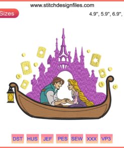 Rapunzel and Flynn Rider Boat Embroidery Design | Disney Tangled | I See the Light | Digital Stitching Pattern