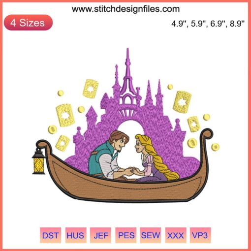 Rapunzel and Flynn Rider Boat Embroidery Design | Disney Tangled | I See the Light | Digital Stitching Pattern