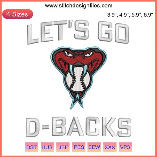 Let's Go DBacks Embroidery Design: Arizona Diamondbacks NLCS 2023 Digital Stitching, Baseball Team Spirit Embroidery Pattern.
