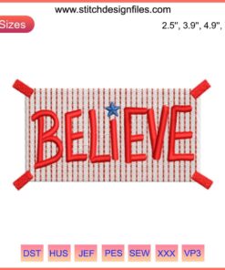 Philadelphia Phillies embroidery design featuring "Believe" text with baseball theme, digital stitching for sports fans.
