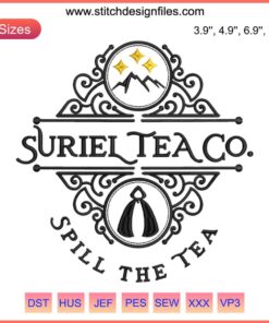 "Suriel Tea Co A Court Of Thorns And Roses Embroidery Design, Spill The Tea, Digital Stitching Pattern, Fantasy Book Inspired"