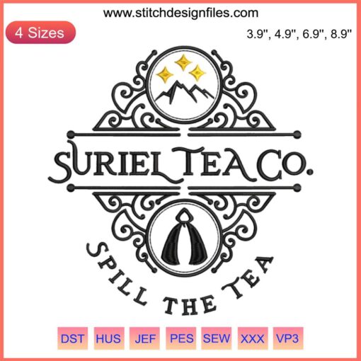 "Suriel Tea Co A Court Of Thorns And Roses Embroidery Design, Spill The Tea, Digital Stitching Pattern, Fantasy Book Inspired"