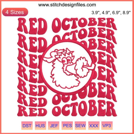 Embroidered Phillies Mascot Red October design, perfect for Phillies baseball fans, digital stitching, embroidery pattern.