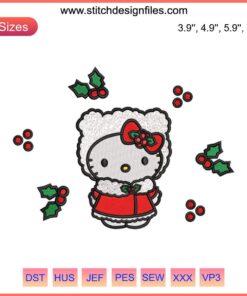 Hello Kitty Christmas Embroidery Design with Santa Hat | Cute Festive Digital Stitching Pattern for Holiday Projects