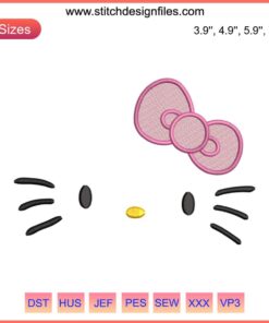 Trendy Kitty Face Embroidery Design featuring a cute cat with detailed stitching. Perfect for cat-themed craft projects.